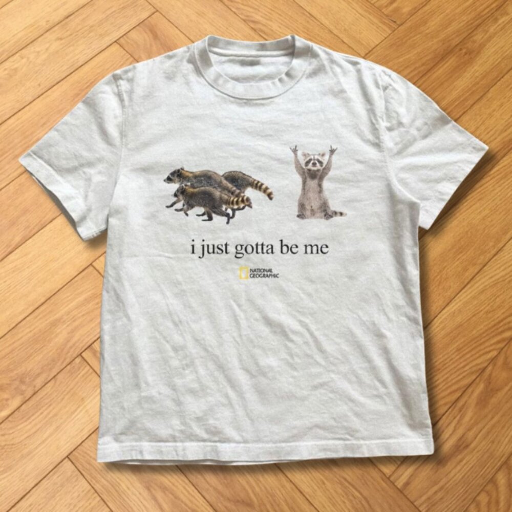 National Geographic Raccoon “I Just Gotta Be Me” Graphic Tee White REPRINT